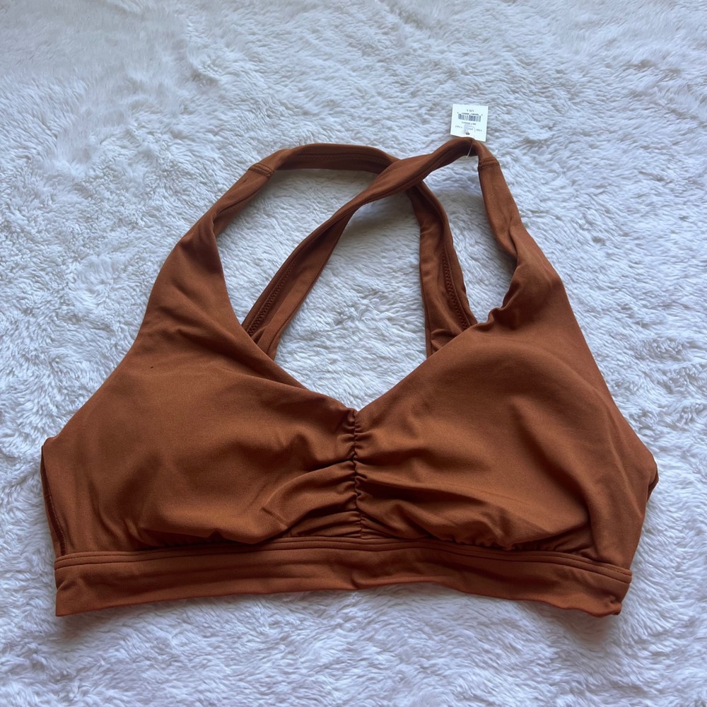 OFFLINE by Aerie Real Me Strappy Ruched Sports Bra Clay Brown L NWT 36736601